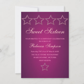 Pink Jewel Star Sweet 16 Birthday Invite