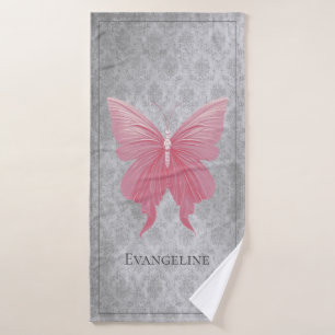 Pink Jewelled Butterfly Bath Towel Set