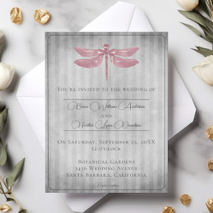 Pink Jewelled Dragonfly Wedding Invitation