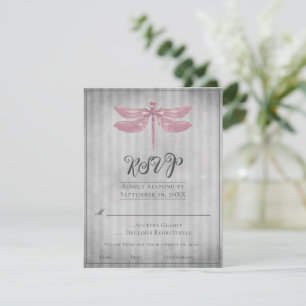 Pink Jewelled Dragonfly Wedding RSVP Card