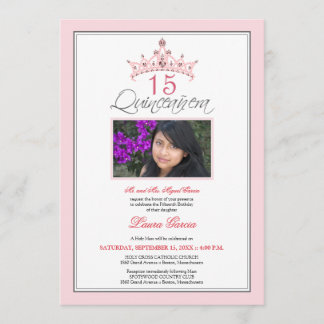 Pink Jewelled Tiara Quinceanera Invitation (pink)