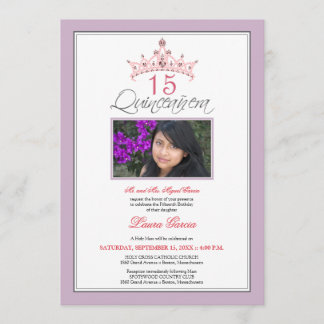 Pink Jewelled Tiara Quinceanera Invitation (purple
