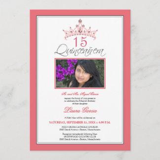 Pink Jewelled Tiara Quinceanera Invitation (rose)