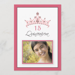 Pink Jewelled Tiara Quinceanera Invitation (rose)