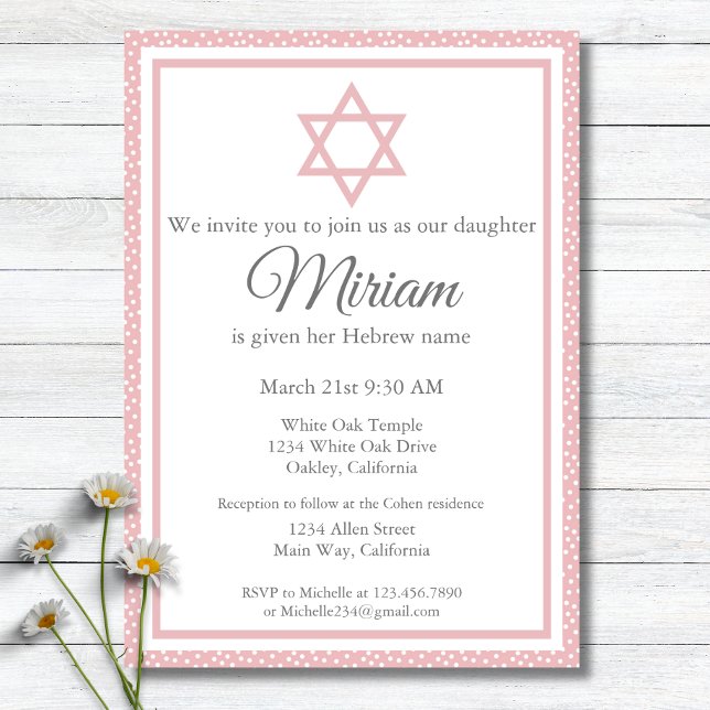 Pink Jewish Baby Naming Ceremony Simchat Bat Invitation (Creator Uploaded)