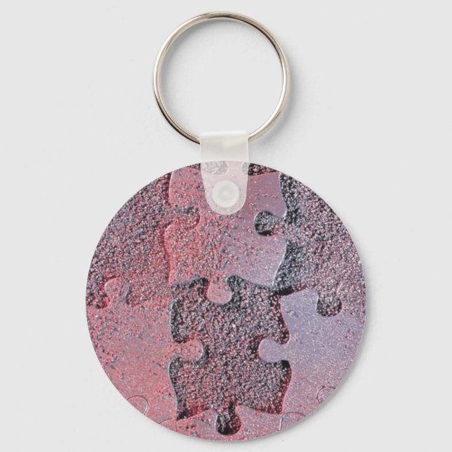Pink Jigsaw Puzzle for Autism Awareness Month Key Ring (Front)