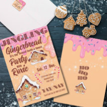 Pink Jingling Gingerbread Holiday Invitation