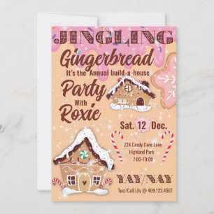 Pink Jingling Gingerbread Holiday Invitation