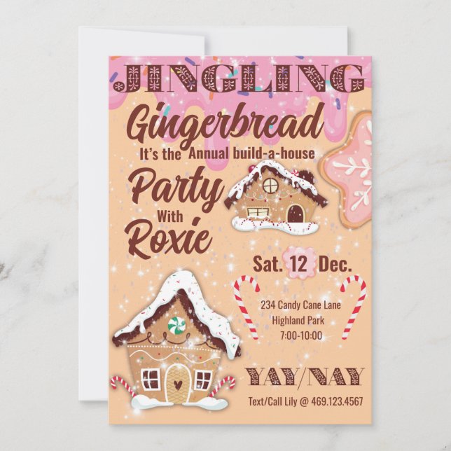 Pink Jingling Gingerbread Holiday Invitation (Front)