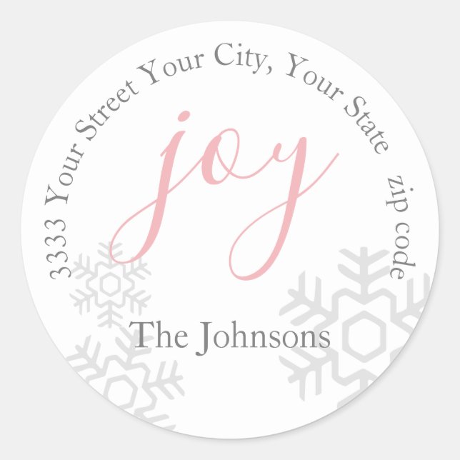 Pink Joy Snow Holiday Return Address Envelope Seal (Front)