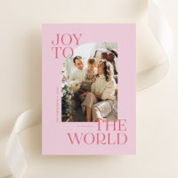 Pink Joy to the World Modern Type Christmas Photo 