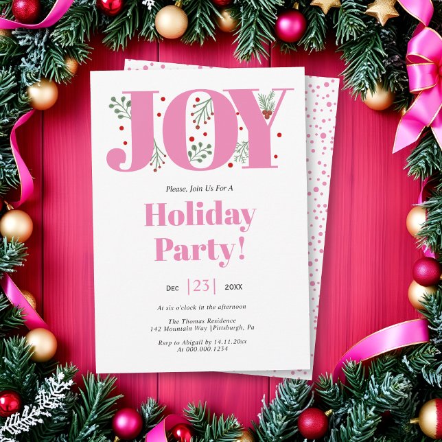 Pink Joy with berries Christmas photo Invitation (Creator Uploaded)