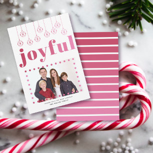 Pink Joyful typography, Christmas balls photo Holiday Card