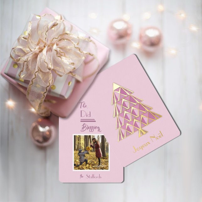 Pink Joyoux Noel Photo Christmas Card (Creator Uploaded)