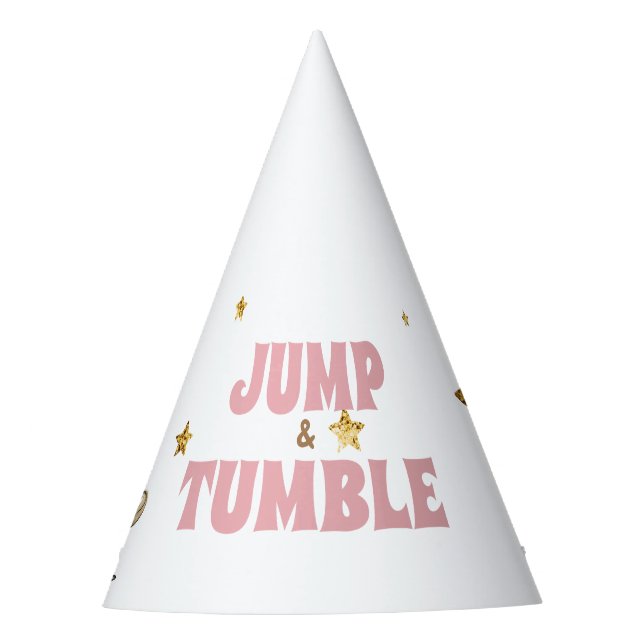 Pink Jump & Tumble Gymnastics Birthday Party Hat (Front)