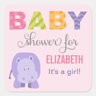 Pink Jungle Animals Baby Girl Shower Square Sticker
