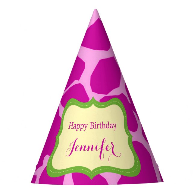 Pink jungle safari animal girl party hat (Front)