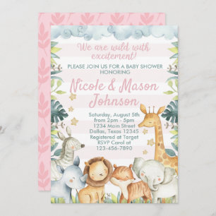 Pink Jungle Safari Baby Shower Invitation Invite