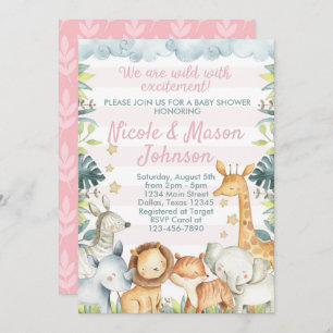 Pink Jungle Safari Baby Shower Invitation Invite