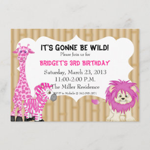 Pink Jungle Safari Birthday Invitation