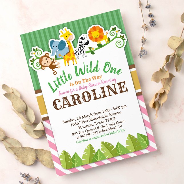 Pink Jungle Safari Zoo Animal Baby Shower Invitation (Creator Uploaded)