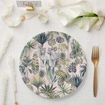 Pink Jungle White Tigers Paper Plates