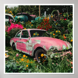 Pink Junkyard Car Poster