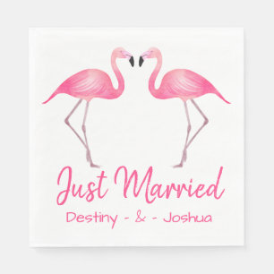Pink Just Married Flamingo Tropical Wedding Luau Napkin