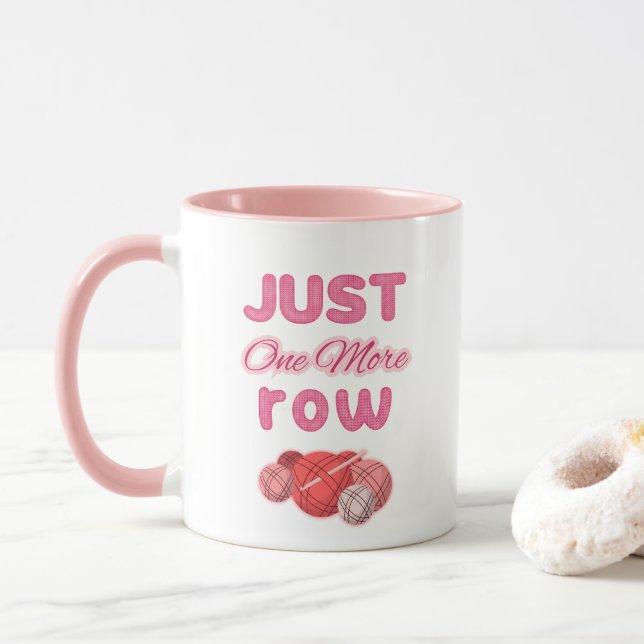 Pink Just One More Row Knitting Mug (With Donut)