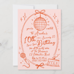 Pink Karaoke Birthday Girl Retro Disco Party Invitation
