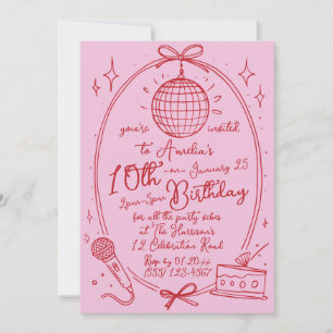 Pink Karaoke Birthday Girl Retro Disco Party  Invitation