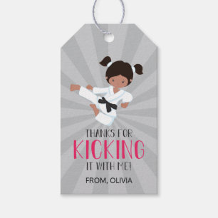 Pink Karate Girl Birthday Gift Tags