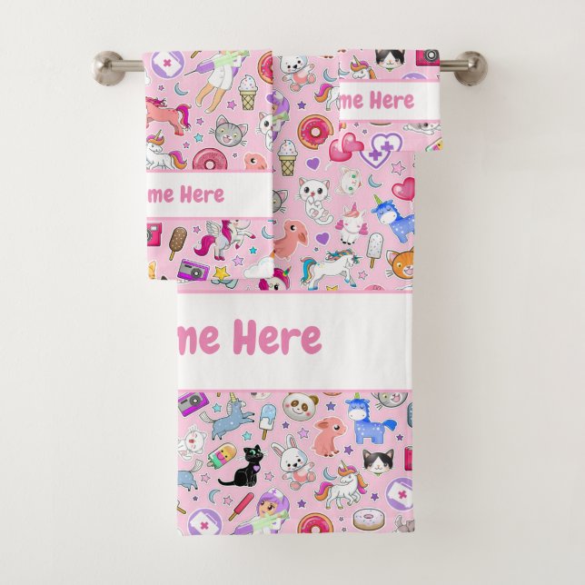 Pink Kawaii Bath Towel Set (Insitu)