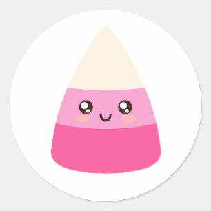 Pink Kawaii Candy Corn Classic Round Sticker