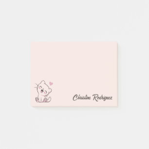 Pink Kawaii Cat Personalised Text Post-it Notes