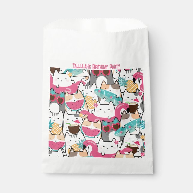 Pink Kawaii Cats Pool Party Favour Bag  (Front)