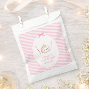 Pink Kawaii Girl Bow Asian Dumpling Baby Shower Favour Bags