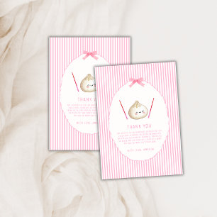 Pink Kawaii Girl Bow Asian Dumpling Baby Shower Thank You Card