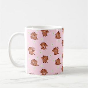 Pink Kawaii Highland Cows Seamless Pattern Coffee Mug