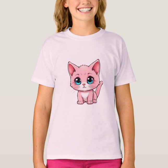 Pink Kawaii Kitten T-Shirt (Front)