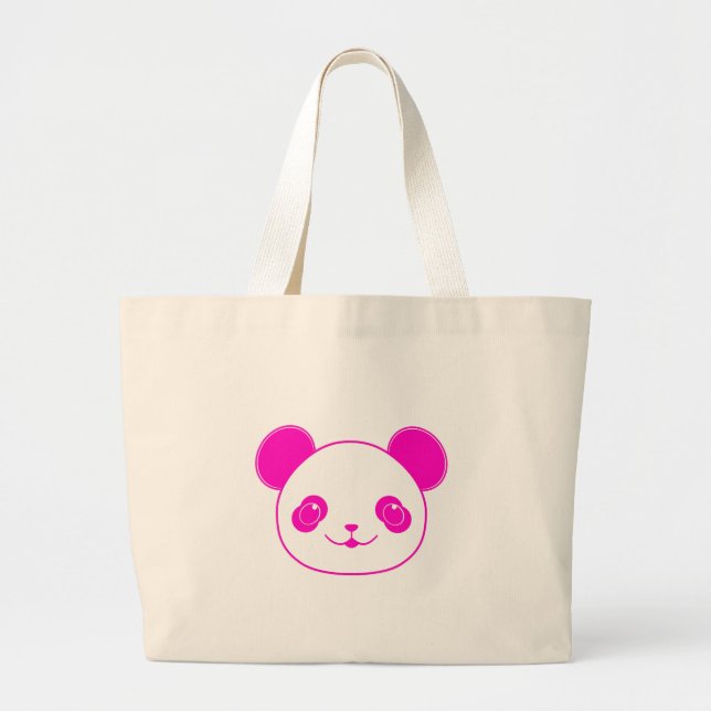 Pink Kawaii Panda Bear Large Tote Bag (Front)