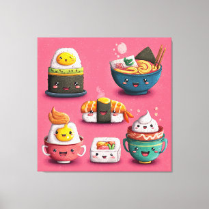 Pink Kawaii Sushi Feast Canvas Print