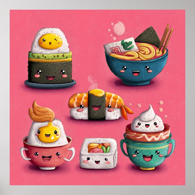 Pink Kawaii Sushi Feast Poster (Front)