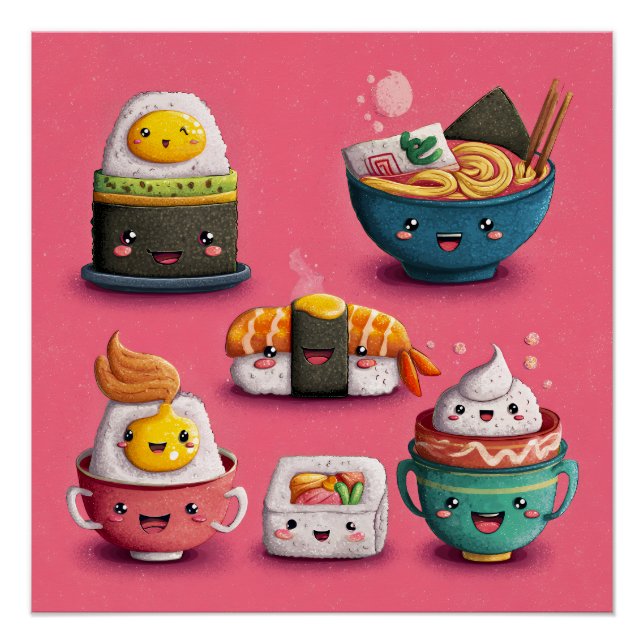 Pink Kawaii Sushi Feast Poster (Front)