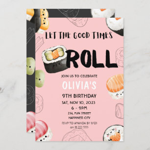 Pink Kawaii Sushi Sashimi Kids Girl Adult Birthday Invitation