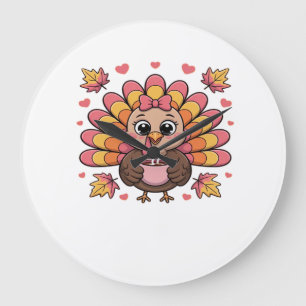 pink kawaii thanksgiving turkey Classic T-Shirt Large Clock