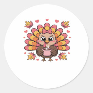 pink kawaii thanksgiving turkey Classic T-Shirt Round Sticker