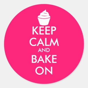 Pink keep calm and bake on stickers with cupcake