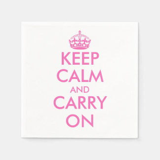 Pink Keep calm and carry on paper napkins