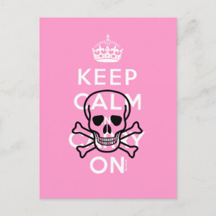 Pink Keep Calm and Carry On Skull Humour Postcard